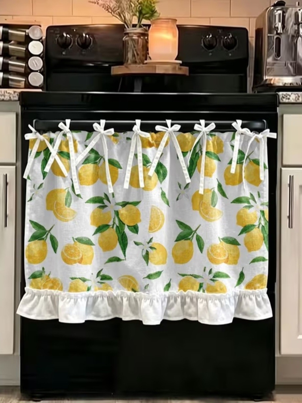 Lemon Print Kitchen Oven Skirt Decor- White & Yellow